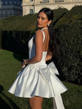 New Sexy Satin Big Bow Skinny Strap Mini Dress Fashion Women Backless High Waist Pleated Dresses Trendy Lady Prom Clubwear