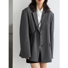 Women Office Lady Blazer Cuff Embroidery Wide Shoulder Twill Suit Women's Autumn Ladies Outerwear Stylish Tops