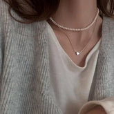 New 925 Sterling Silver Personalized Heart Necklace Pearl Collarbone Chain Choker Fashion Accessories For Women's Fine Jewelry