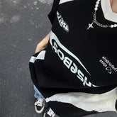 Black Patchwork Vintage Tops Sport Y2k Loose T-shirts American Retro Fashion Streetwear Oversize Casual Short Sleeve