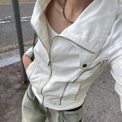 Women Zip Up Jacket Turn-down Collar Long Sleeve Coat Goth Top Fall Autumn Outwear Punk Style y2k Clothes Streetwear