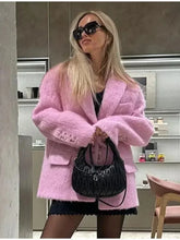 New Women's Collar Plush Jacket Elegant Loose Chic Coat Winter Thicken Fashion Office Ladies Warm Button Jacket