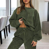 Pbong Casual Solid Color Long Sleeve round Neck Pants Set Women's Spring Autumn Winter Outfit Comfortable Fashion Ensemble