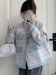 Fall Women Sweet Tweed Jacket Vintage Casual Long Sleeve Elegant Coat French Cute O Neck Women Fall Winter Retro Tops New