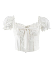 Kawaii White Blouse Women Sweet Ruffles Puff Sleeve Crop Tops Summer Short Sleeve Casual High Street Korean Fashion