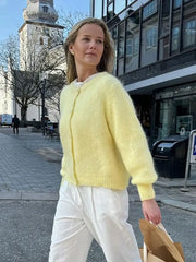 Fashion Mohair Knitted Single Breasted Cardigan for Women Loose Solid O-neck Long Sleeve Lazy Sweater Autumn Lady Knitwear