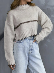Women's round Neck Pullover Short Knitted Sweater Casual Comfortable Knitwear in Various Colors