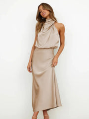 Spring And Summer Hot Selling New High-grade Satin Sleeveless Evening Dress