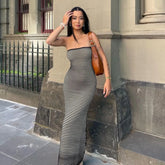 Stripe Cotton Core Spun Yarn Knitted Long Dress Fashion Sexy Slim Strapless Women Dresses Summer Woman Clothing Vestidos