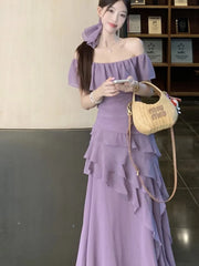 Women Summer Elegant Ruffle Midi Party Dress Solid Chic Vintage Birthday Wedding Vestidos Female Clothes New Robe