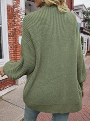 Women's Open Front Long Lantern Sleeve Cardigan Oversized Chunky Outwear with Pocket