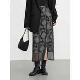 Women's Skirts Vintage High Waist Mesh Print Split Half Skirt for Woman New Style Female Clothing Spring Summer