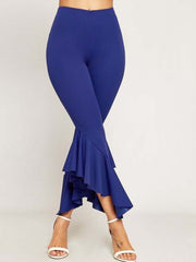 Pbong mid size graduation outfit romantic style teen swag clean girl ideas 90s latina aestheticWomen Pants Elastic Flared Trousers Ruffles Solid Black Blue Pink Elegant Bodycon Summer Fashion Female Casual Bell Bottoms New
