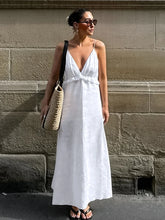 Pbong New Women's V-Neck Halter Backless Dress Loose Ruffle Sleeveless Casual Office Lady High Street Long Dress