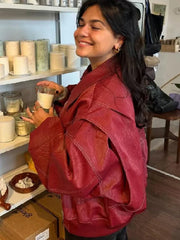 Casual Oversized Leather Jacket Women Fashion Lapel Long Sleeve Loose Zipper Female Coat Autumn Patchwork Loose Y2k Streetwear