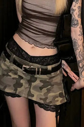 Hot Girl Strap Design Camouflage Low-waist Denim Miniskirt New Style