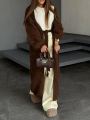 Pbong The New Soft And Glutinous Knitted Cardigan Is Versatile, Simple And Loose, With A Plush Tie And A Cinched Waist