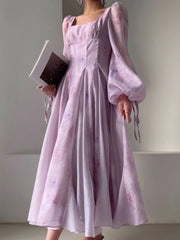 French Printing Dresses For Women Long Sleeve Vintage Party Birthday Vestidos Female A-Line Mujers Fall Clothes New