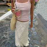 Elegant French A-Line Mesh Fashion Long Skirts Women High Waist Casual Sexy Spring Summer Evening Party New Maxi Skirt