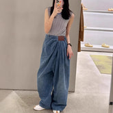 Pbong Plus Size American Wide Leg Denim Jeans Women Fashionable Drapey Floor-Length Pants Spring Summer New Design Loose Fit Trousers