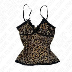 2000S Leopard Harajuku Graphic Print Rock Goth Y2k Tank Top Retro Punk Fashion Tube top Fashion Hiphop High street Slim Crop top