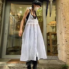 Y2k Fairycore White Camisole Dress for Women Mid-length Loose Vestidos Mujer Summer New V-neck Thin Dresses