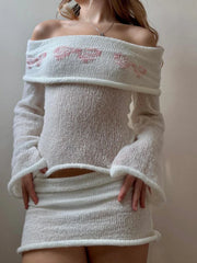 Elegant Women s Boat Neck Sweater with Off Shoulder Design Long Sleeves and Fit Knitted Top for Casual Wear