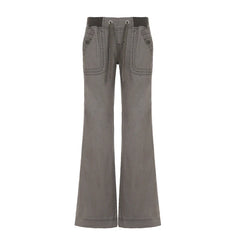 American Retro Causal Solid Women's Jeans Straight Loose Fashion Trendy All-Match Drawstring Trousers