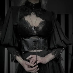 Gothic Lantern Sleeve Smock High Street Sexy Black Winter Long Sleeve Crop Top Aesthetic Fairy Blusas Mujer De Moda
