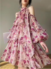 Beach Style Floral Mini Dress Woman Boho Spring Long Sleeve Party Fairy Dress Female Fashion Casual Elegant Korean Dress