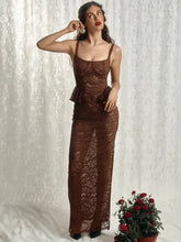 Lace See Through Sexy Maxi Dress Women Elegant Spaghetti Strap Sleeveless Backless Thigh High Split Club Long Dress
