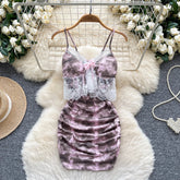 Chic Sexy butterfly print lace Spliced Fairy Summer Women Boho Sundress women clothing mini dress