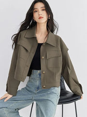 Streetwear Y2K Cargo Jacket Women Vintage Casual Long Sleeve Fall Short Coat Harajuku American Retro Pockets Bf Outwear Top