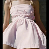 3d Plant Flower Sweet Chic Pink Short Dress Sleeveless Square Collar Fashion Summer Dress For Women Elastic Bust Female Vestidos