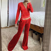 Hot New Pantsuit Women Tracksuit Set Two Pieces Slim Fit Velour Velvet Outfit Casual Zip Up Hoodie Jacket Vertical Sweatpants