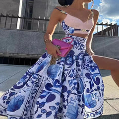 Pbong Amazon Best Selling New Style Printing Tank Skirt Set Large Movement Dress 2-Piece Set Fashionable Independent Station