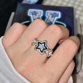 Y2k Star Pentagram Rhinestone Pearl Ring for Women Harajuku Sweet Cute Hip Hop Cool Adjustable Ring Korean Fashion Jewelry Gift