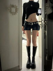 Woman Casual Hot Slim Pants Low Waist Jean Solid Color Wash shorts Goblin Denim Shorts Y2k Classical Sexy Gyaru Dark Academia