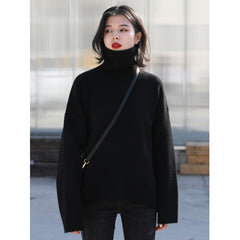 Korean Women's Sweater Loose Turtleneck Sweaters Warm Solid Pullover Knitwear Basic Female Tops Autumn Winter