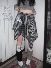 Japanese Style Harajuku Striped Skirt Women Vintage Gothic Y2k Grunge Mini Skirt Punk Irregular Streetwear Short Skirts