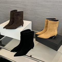 Vintage Pointed Toe Women Ankle Boots Designer Thin Low Heel Shoes Modern Short Botas Autumn Winter Zapatos De Mujer
