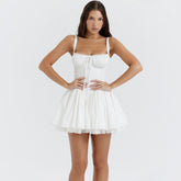 Summer Spaghetti Strap Dresses For Women Sexy A Line White Dress Mini Lace up Holiday Party Dress High Quality
