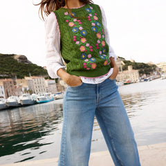 y2k Sweater Vest Women Cozy Stylish Flower Embroidered Crew Neck Sleeveless Knitted Tank Tops 2000s Clothing Streetwear