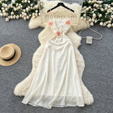 Vintage sexy Three-dimensional floral backless sleeveless Long dress Chic Summer Vestidos Vacation women clothing