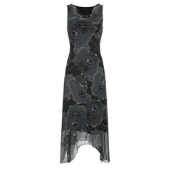 Grey Vintage Mesh Sleeveless Long Dress