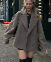 Women Autumn Winter Solid Double Breasted Wool Coat Lapel Long Sleeves Short Blazer Jacket Fashion Lady Warm Chic Outerwear