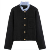 Knitted Women's Cardigan Embroidered Letter Pocket Single Breasted Women's Knitted Sweater Jacket Detachable Ruffle Collar