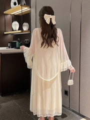 Autumn Lace Strap Dresses for Women Sweet Vintage Korean Style Long Party Dresses Elegant Casual Women's Dresses Designer