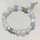 Harajuku Pentagram Pearl Beaded Bracelets for Women Korean Aesthetic Cute Star Blue Glass Ball Bracelets Y2k Jewelry Gifts