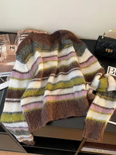 Fall Winter Women Old Money Vintage Jumper Pullovers Mohair Striped Sweater Knitwear 2000s Tide Jerseys Chic Cozy Colorful Warm